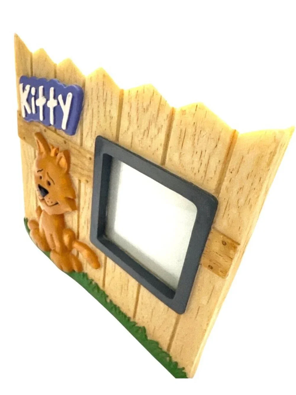 KITTEN Picture Frame Russ Berrie Fence Resin VINTAGE Glass Opening 2.25”